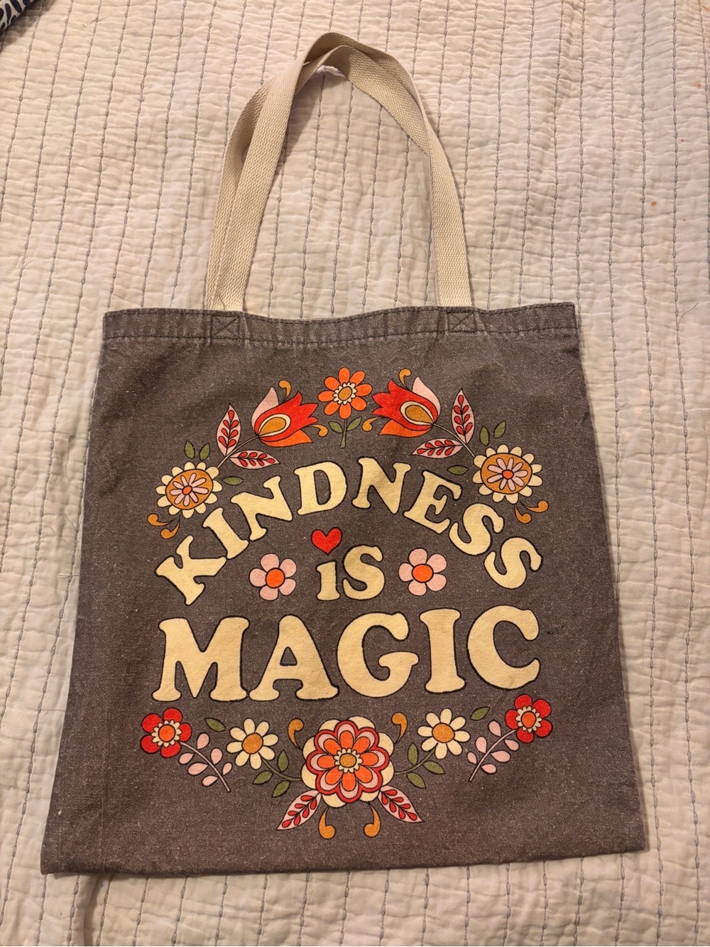 Kindness Is Magic Floral Canvas Tote - Cream & Orange